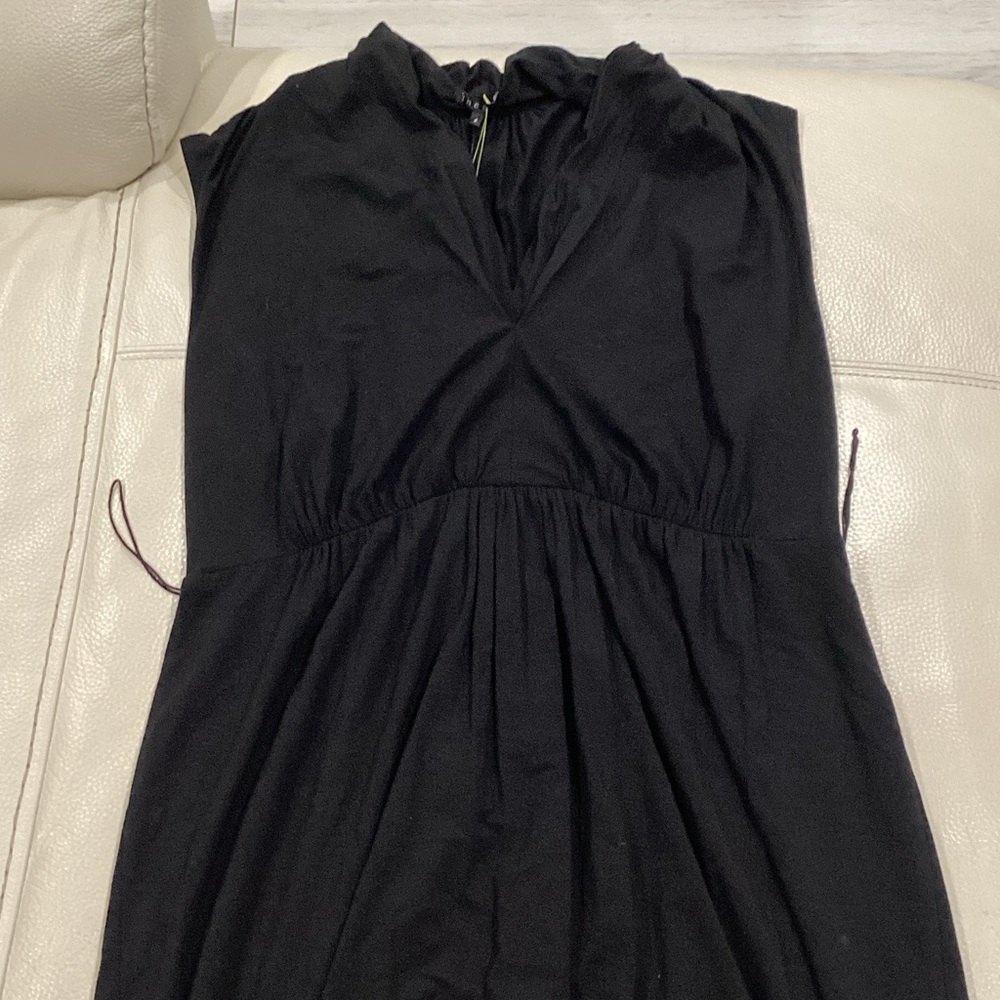 Theory Black Sleeveless V-Neck Midi Dress